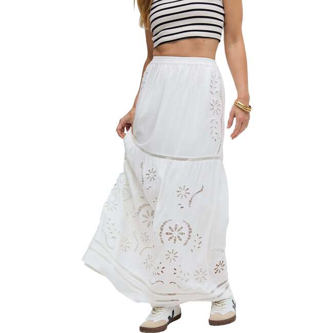 Georgina Lace Paneled Maxi Skirt, White
