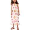 Flora Gathered Hand Drawn Floral Print Dress, Ecru - Dresses - 1 - thumbnail