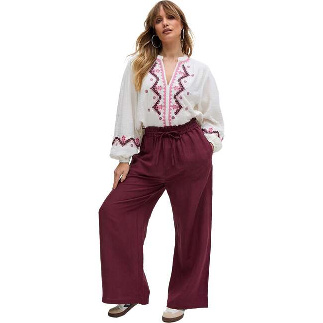 Paulina Wide Leg Trouser, Burgundy - Pants - 5