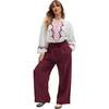 Paulina Wide Leg Trouser, Burgundy - Pants - 5 - thumbnail