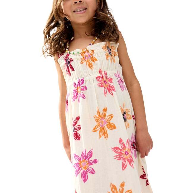 Flora Gathered Hand Drawn Floral Print Dress, Ecru - Dresses - 4