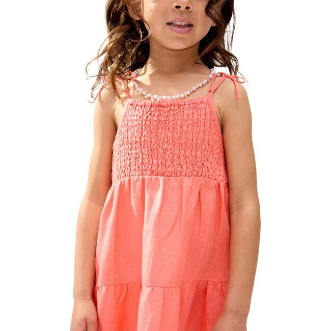 Emma Shirred Bodice Scalloped Embroidered Dress, Coral - Dresses - 3