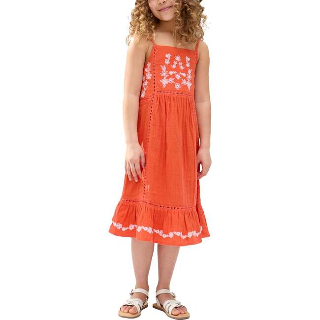 Eina Ladder Insert Embroidered Dress, Orange