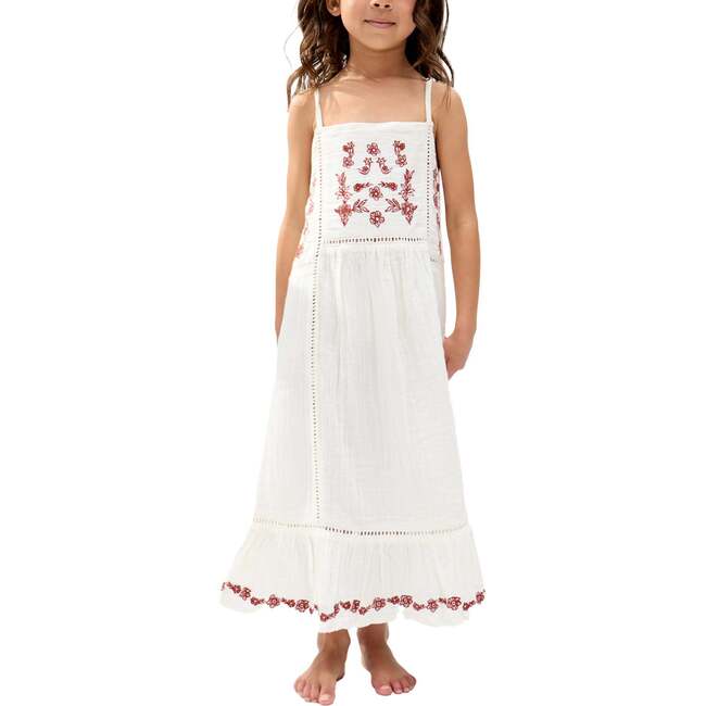Eina Ladder Insert Embroidered Dress, White