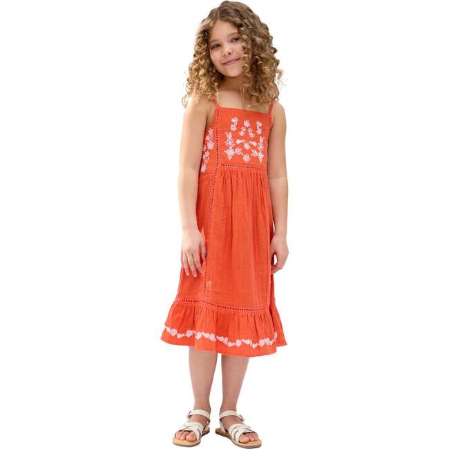Eina Ladder Insert Embroidered Dress, Orange
