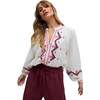 Dina V-Neck Embroidered Blouse, White - Blouses - 1 - thumbnail