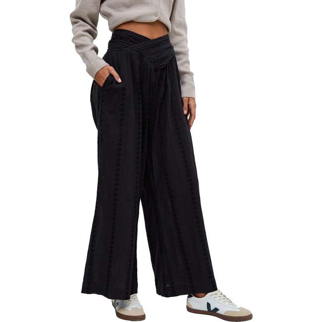 Farrah Wide Leg Jacquard Trouser, Black - Pants - 4
