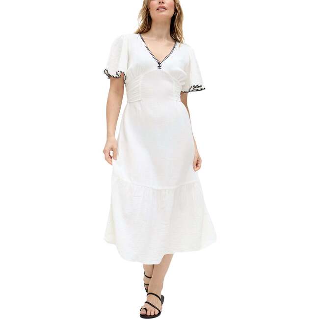 Delilah V-Neck Front Tie Midi Dress, Ecru