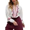 Dina V-Neck Embroidered Blouse, White - Blouses - 2