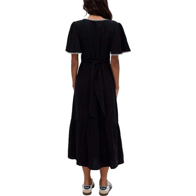 Delilah V-Neck Front Tie Midi Dress, Black