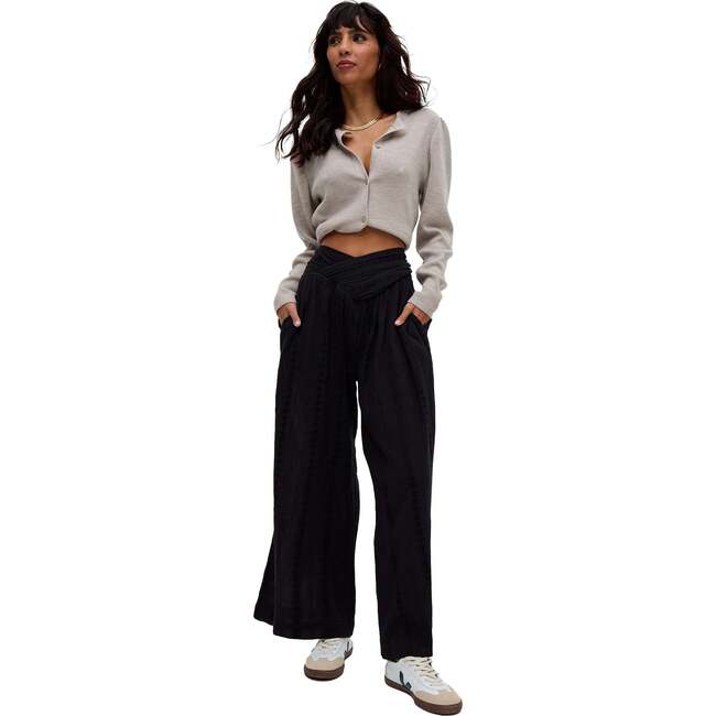 Farrah Wide Leg Jacquard Trouser, Black - Pants - 5