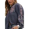 Demi Embroidered Ballon Sleeve Shirt, Grey - Blouses - 2