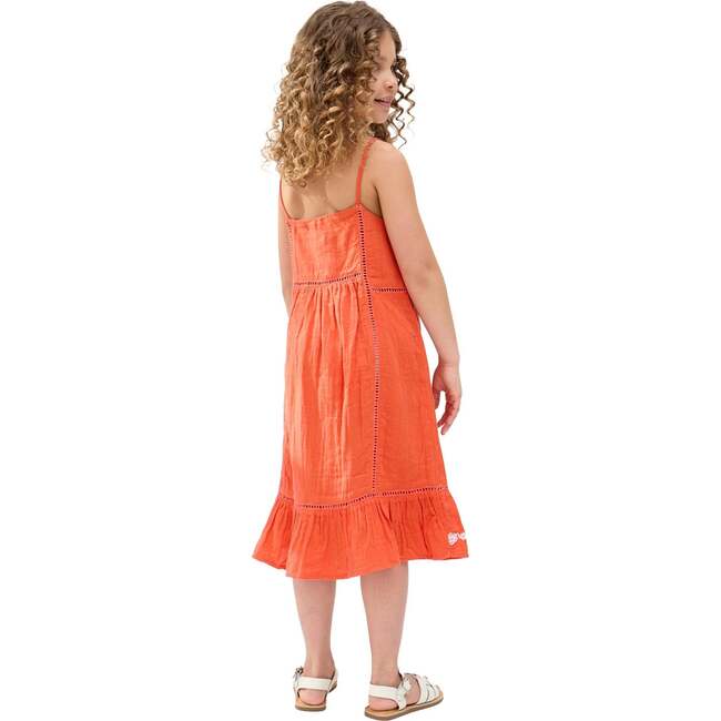 Eina Ladder Insert Embroidered Dress, Orange - Dresses - 5