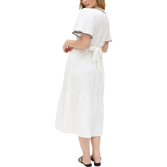 Delilah V-Neck Front Tie Midi Dress, Ecru