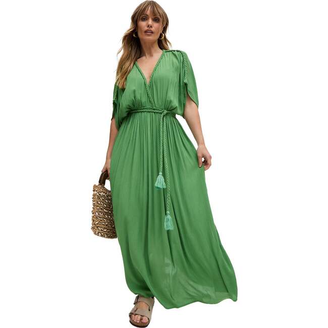 Diamond Plait Neck Maxi Dress, Green - Dresses - 4