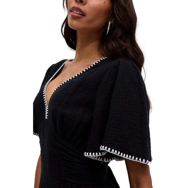 Delilah V-Neck Front Tie Midi Dress, Black - Dresses - 3