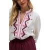 Dina V-Neck Embroidered Blouse, White - Blouses - 3