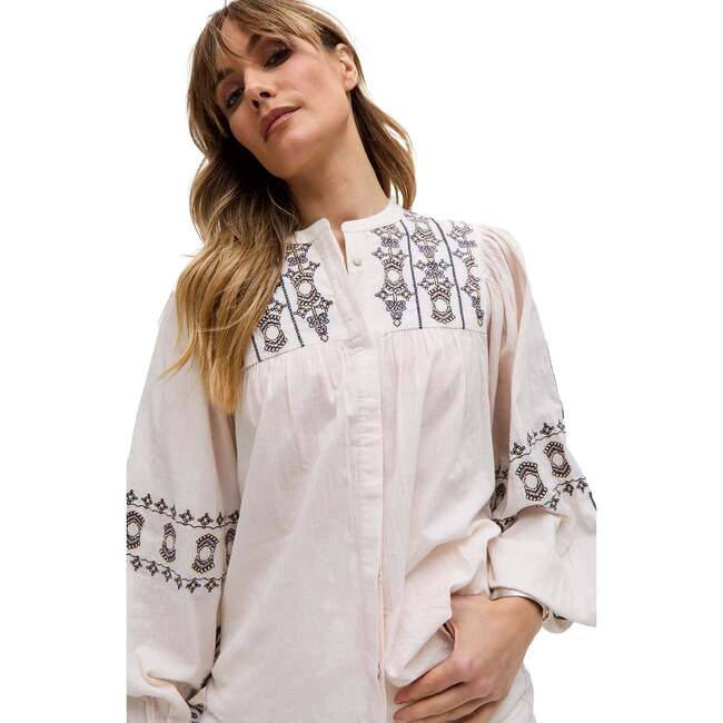 Demi Embroidered Ballon Sleeve Shirt, Cream - Blouses - 3