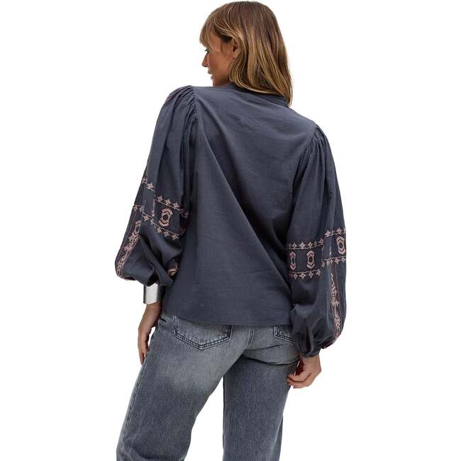 Demi Embroidered Ballon Sleeve Shirt, Grey - Blouses - 3