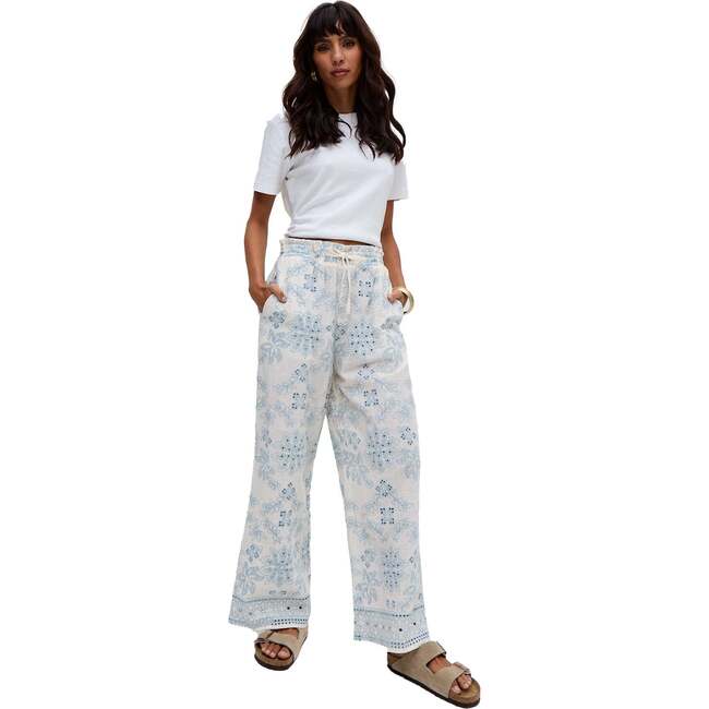 Cherice Wide leg All Over Embroidered Trouser, Cream