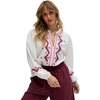 Dina V-Neck Embroidered Blouse, White - Blouses - 4