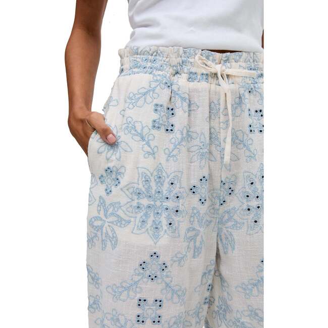 Cherice Wide leg All Over Embroidered Trouser, Cream - Pants - 4