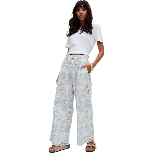 Cherice Wide leg All Over Embroidered Trouser, Cream - Pants - 5