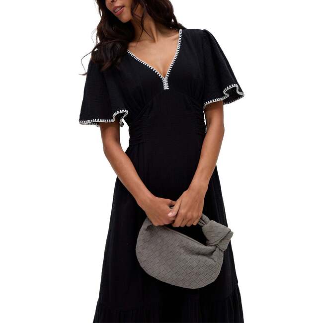 Delilah V-Neck Front Tie Midi Dress, Black - Dresses - 5