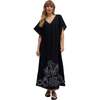 Candy Tabard Embroidered Hem Midi Dress, Black - Dresses - 1 - thumbnail