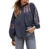Demi Embroidered Ballon Sleeve Shirt, Grey - Blouses - 5