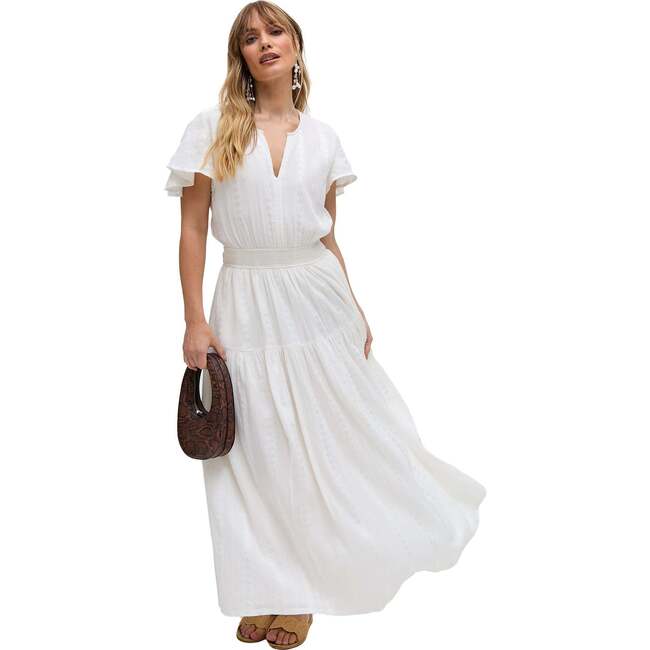 Candice Flutter Sleeve Jacquard Maxi Dress, White
