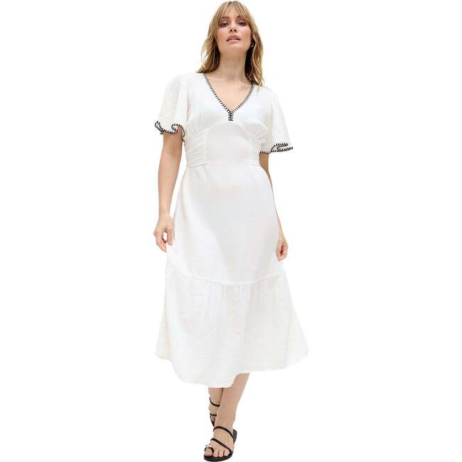 Delilah V-Neck Front Tie Midi Dress, Ecru - Dresses - 6