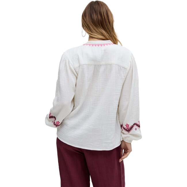 Dina V-Neck Embroidered Blouse, White - Blouses - 6