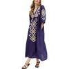 Arianna V- Neck Embroidered Maxi Dress, Navy - Dresses - 1 - thumbnail