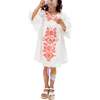 Arabella V- Neck Embroidered Dress, White - Dresses - 1 - thumbnail