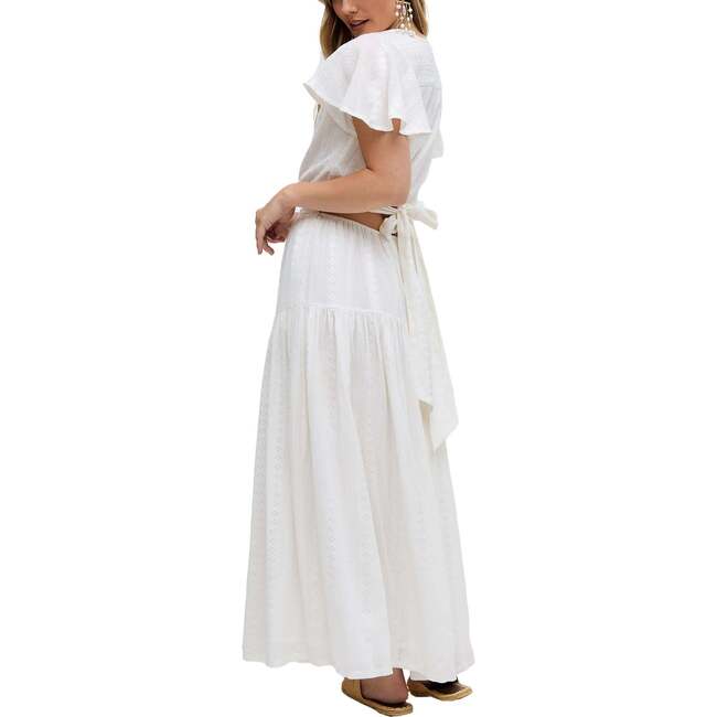 Candice Flutter Sleeve Jacquard Maxi Dress, White - Dresses - 3