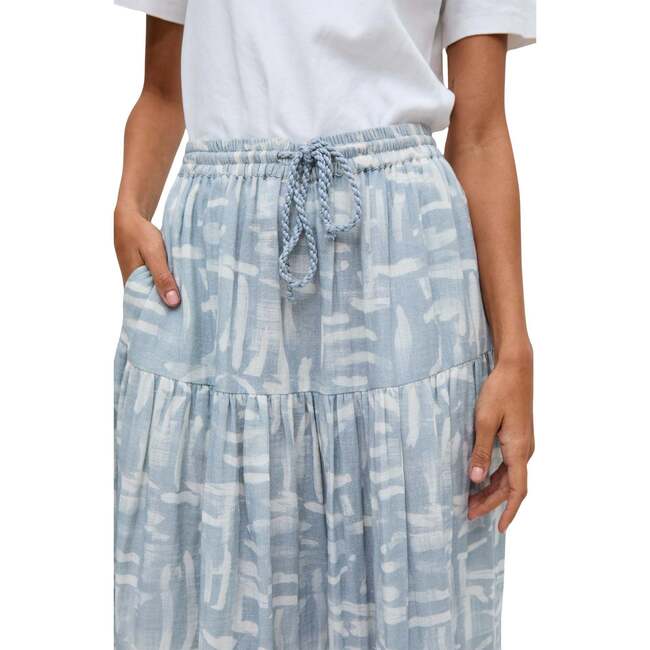 Bonnie Shirred Waist Warhol Print Midi Skirt, Sky Blue