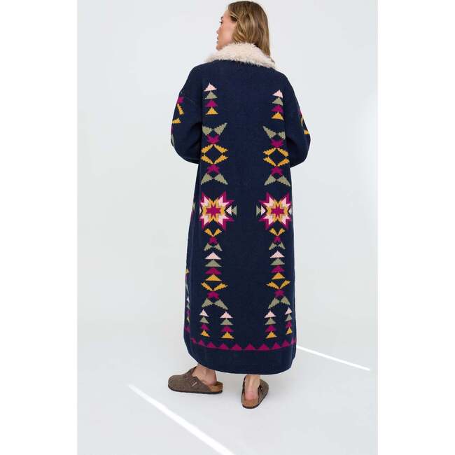 Cathy Jacquard Long Line Cardigan, Navy - Sweaters - 4