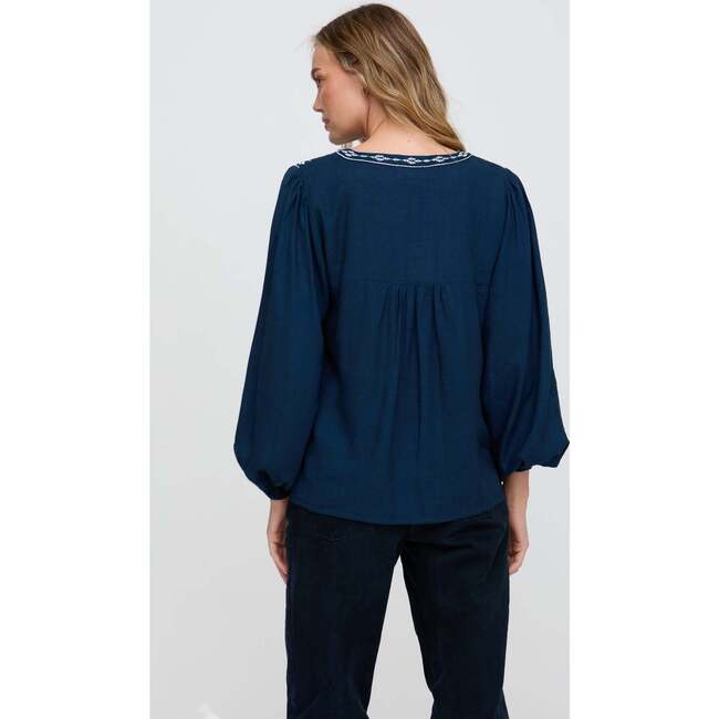 Baez Billowy Sleeve Blouse, Blue - Blouses - 3
