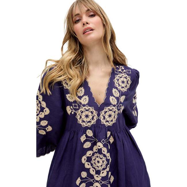Arianna V- Neck Embroidered Maxi Dress, Navy