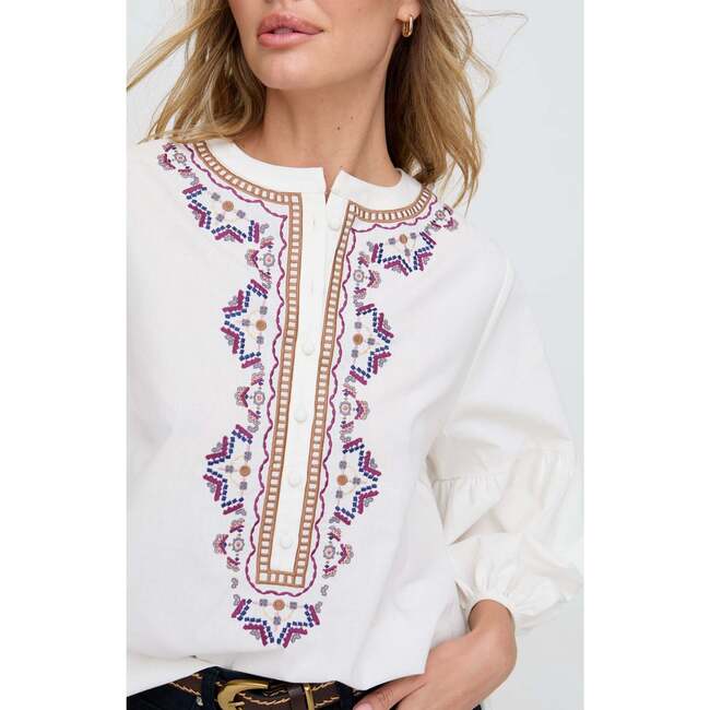Anai Half Placket Embroidered Blouse, Cream