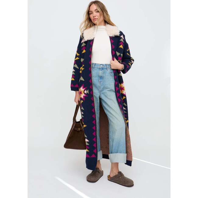 Cathy Jacquard Long Line Cardigan, Navy - Sweaters - 5