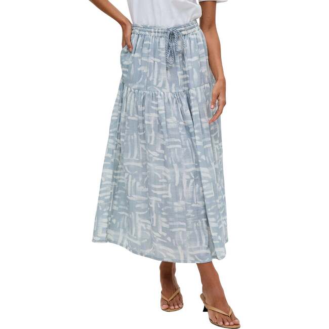 Bonnie Shirred Waist Warhol Print Midi Skirt, Sky Blue - Skirts - 3