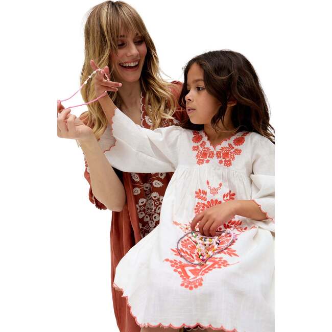 Arabella V- Neck Embroidered Dress, White - Dresses - 4