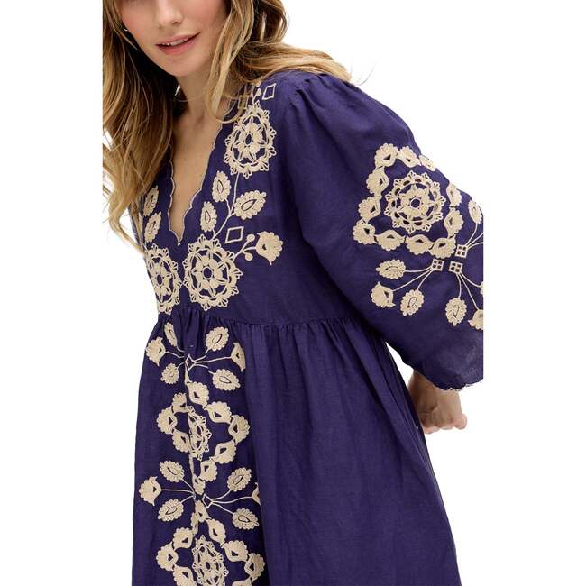 Arianna V- Neck Embroidered Maxi Dress, Navy - Dresses - 3