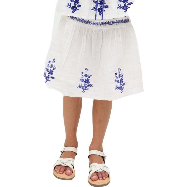 Ally Paneled Waist Embroidered Skirt, White