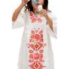 Arabella V- Neck Embroidered Dress, White - Dresses - 5