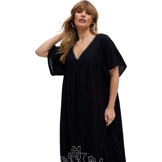 Candy Tabard Embroidered Hem Midi Dress, Black - Dresses - 5