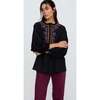 Anai Half Placket Embroidered Blouse, Black - Blouses - 1 - thumbnail