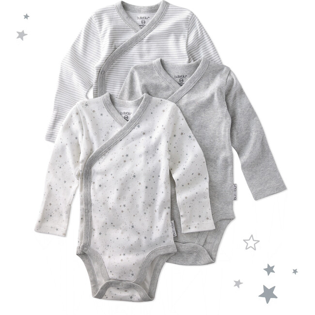 STERLING 3-Pack Side Snap Bodysuit, Gray Twinkle